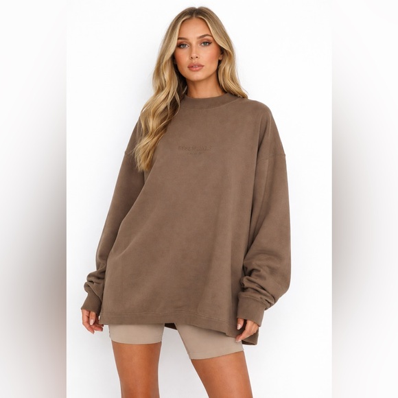 Essentials Tops - FEAR OF GOD ESSENTIALS Oversized Taupe-Brown Mockneck Sweatshirt COPY